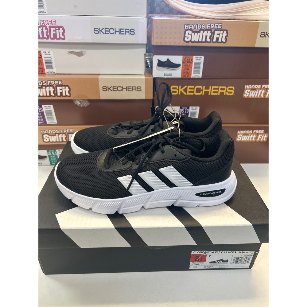 Adidas Cloudfoam Flex Laces Mens 8.5 Wide Running Shoes Black White HQ4854 0561